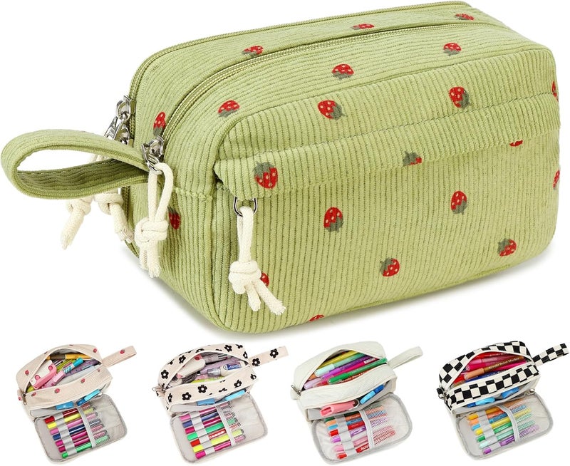 BLUBOON Big Capacity Pencil Case Pencil Pouch Pen Case School Supplies Cute Pencil Box Pencil Bag for Teen Girls Boys Women Man (Strawberry Green2) - Image 1